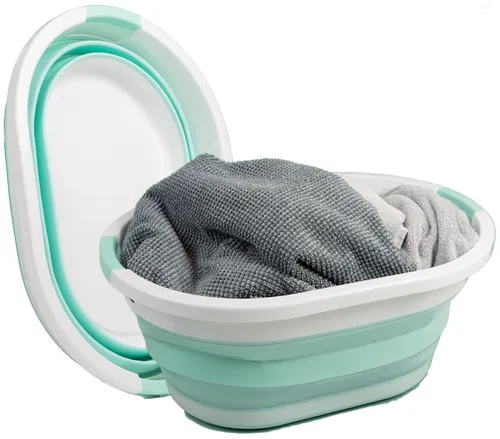 Linden Berg Wäschekorb faltbar 36 Liter türkis/weiß