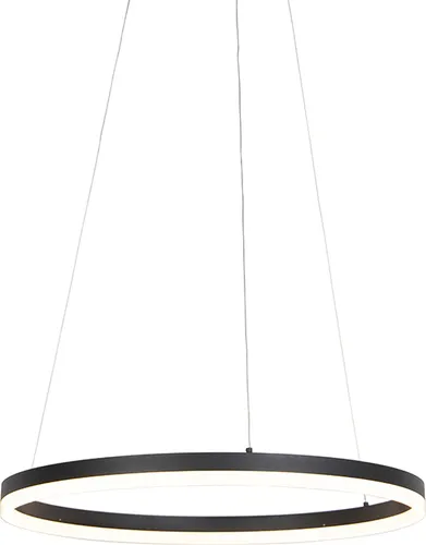 Produktbild QAZQA Anello Design Ring-Pendelleuchte Schwarz 60cm mit LED und Dimmer