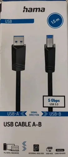 Hama USB-Kabel USB-A/USB-B M/M 3.0 5Gbps 1,5m Schwarz Neu & OVP