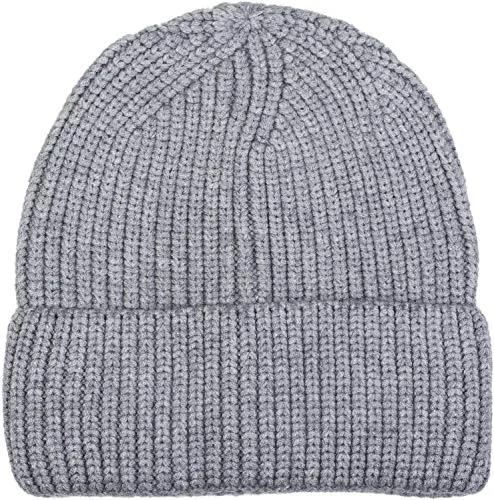 styleBREAKER Unisex Feinstrick Beanie Mütze mit Krempe, warme Winter Strickmütze Einfarbig, Rippen Strickmuster 04024154, Farbe:Hellgrau