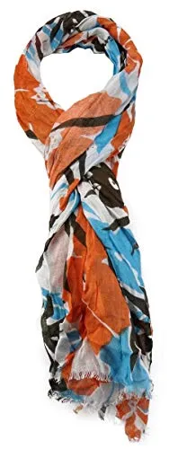 TigerTie - Designer Schal in orange dunkelbraun grau türkis gemustert