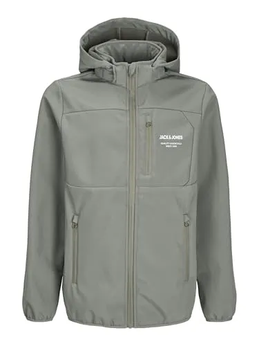 Jack & Jones Theo Softshelljacke für Jungen - Grün 8 Years - Funktionsjacke, wasserabweisend und winddicht, ideal für aktive Kids mit Kapuze und praktischen Reißverschlusstaschen.