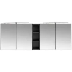 Lomadox Doppel-Spiegelschrank mit LED-Beleuchtung, 180cm, matt schwarz - Moderne Spiegelschränke fürs Bad mit Softclose-Funktion, Steckdose im Innenraum und eleganter LED-Beleuchtung für optimale Sicht.