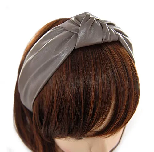 axy Leder Haarreif Lederlook Haarreifen Damen Haarband Vintage Hairband Stirnband Klassische und modische Leather HR27AL (Grau)