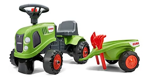 Falk Claas Traktor mit Anhänger und Zubehör - Kinderfahrzeug für 1-3 Jahre, fördert motorische Fähigkeiten und Kreativität mit abnehmbarem Anhänger, Rechen und Schaufel. Sicher und stabil für unvergesslichen Spielspaß!