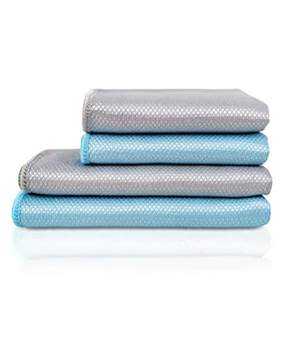 Gräfenstayn 4er-Set Fenstertuch streifenfrei - extra Fingertaschen für optimalen Halt - Oeko TEX Standard 100 - Fenster-Putztücher (2X 60x40 cm & 2X 40x30 cm) - Glas-Poliertücher aus Mikrofaser