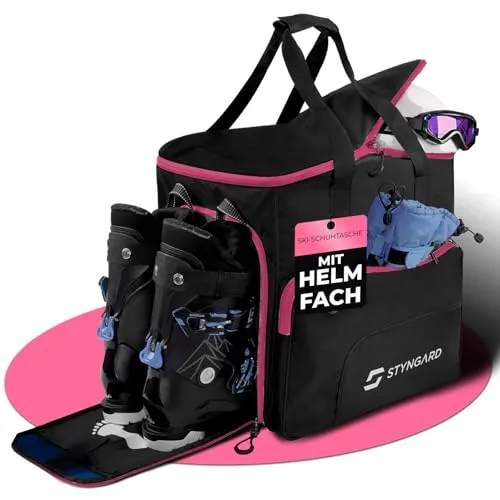 STYNGARD Skischuhtasche mit Helmfach und belüftetem Stiefelfach [54 L] - Ski Stiefeltasche mit Rucksackfunktion und Stauraum für Skizubehör - Tasche für Skischuhe Modell SÖLDEN