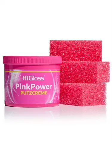 HiGloss Pink Power Putzcreme mit Schwämmen - Putzsteine für strahlende Sauberkeit – kraftvoll gegen Schmutz und sanft zu Metall, Keramik und Kunststoff. Inklusive 3 Schwämme für mühelose Anwendung und langanhaltenden Glanz.