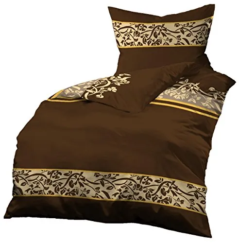 Gerald Wittmann Bettwäsche 140x200 cm + 70x90 cm, Baumwolle Satin, Ornamenten Braun Gelb-Gold Beige