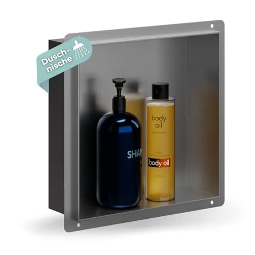 HAGO24 DIY Duschnische 30x30cm – Edle Wandnische aus Edelstahl - Optimale Raumausnutzung im Bad mit der eleganten Duschablage. Aus robustem, rostfreiem Edelstahl, leicht zu reinigen und 100% dicht. Ideal für eine stilvolle und funktionale Badezimmergestaltung.