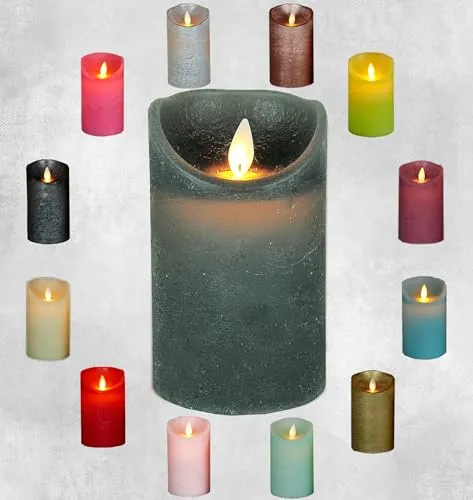 Coen Bakker LED Echtwachskerze realistische Kerze viele Farben mit Timer flackender Docht Wachskerze Kerzen Batterie, Farbe:Dunkelgrau, Größe:12.5 cm