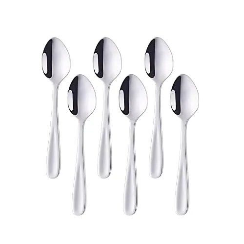 BISDARUN Silberne Teelöffel, Espressolöffel, Edelstahl, Set mit 6 kleinen Kaffeelöffeln, Dessertlöffeln, 13,5 cm