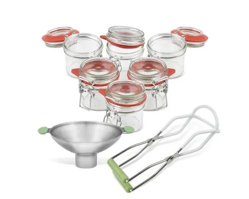 Dr. Oetker Einmachglas Set 135 ml 8er Set mit Trichter und Glasheber - Praktisches Einmachglas Set von Dr. Oetker (8 Gläser, 135 ml) für sicheres Einmachen und Einlegen. Mit Edelstahl-Trichter und Anti-Rutsch Glasheber für einfache Handhabung. Spülmaschinengeeignet und ideal für kreative Rezepte.