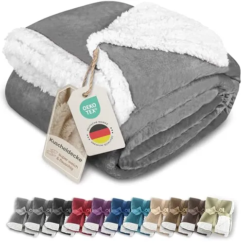 Gräfenstayn Wohndecke in Lammfell-Optik - Wohndecken: Weiche und flauschige Sherpa Fleecedecke in grau, ideal für gemütliche Abende auf der Couch.