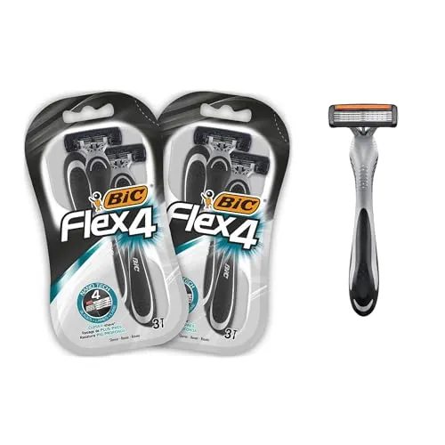 BIC Flex 4 Rasierer Herren, 2 x 3 Einwegrasierer mit je 4 Klingen, mit Aloe Vera & Vitamin E für eine sanfte Rasur