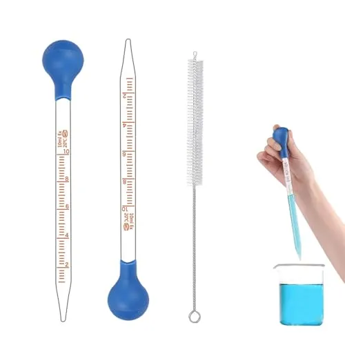 Glas Pipetten Dropper, 2 Stück 10ml Tropfpipette, Measuring Pipettierer, Flüssigkeiten Messpipette, mit Gummi-pipettierball und Reinigungsbürste, für Labor Medizin Schule Lebensmittel Forschung