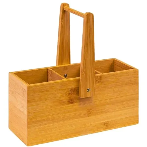 Westmark Küchen-Organizer/Tischbutler - Praktischer Besteck-Korb aus nachhaltigem Bambus mit 3 Fächern und Tragegriff, ideal für Gastronomie und Zuhause. Perfekt zum Aufbewahren von Besteck, Saucen und mehr.
