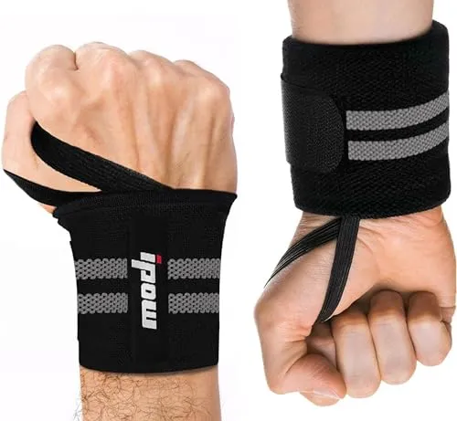 ipow 2er Set Handgelenkbandage Handgelenkstütze einstellbare atmungsaktive Handgelenk Unterstützung für Sport, Fitness & Bodybuilding - Schwarz+Grau