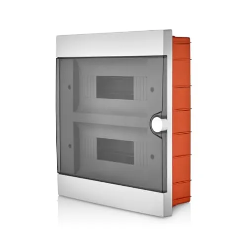 Lion Electric Schaltschrank Unterputz 2 Reihig | 24 Module Sicherungskasten Weiß für Schalter Elektroinstallation IP40, Verteilerkasten mit Hutschiene und Transparenter Tür für alle Innenbereichen