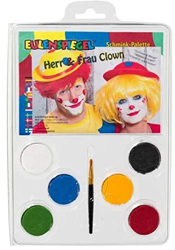 Eulenspiegel 206331 - Schmink-Palette Herr und Frau Clown, 6 x 3,5 ml Farbe, 1 Pinsel, 1 Anleitung, Schminkfarben