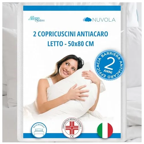 Allergosystem 2er Set Anti-Milben Wolken Kissenbezug, Polyester, weiß, 50 x 80 cm, 2