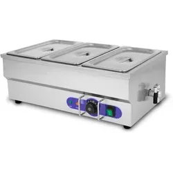 Vertes Speisenwärmer 1500W Edelstahl - Lebensmittelwannen: Elektrischer Buffetwärmer mit Temperaturregulierung bis 200°C, inkl. 3 GN Behälter für hygienisches und schmackhaftes Buffet.