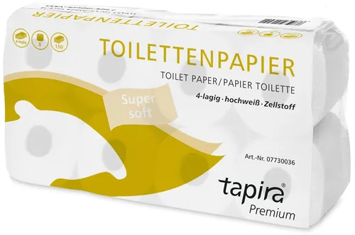 Tapira Toilettenpapier 4-lagig hochweiß 8 Rollen à 150 Blatt