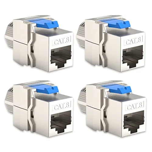 NAUC 4x CAT8 Keystone RJ45 Modul Buchse 2000 MHz 40Gbit vollgeschirmt werkzeuglos Kupplung Netzwerkkabel Einbaubuchse für Verlegekabel Patchpanel Netzwerkdose