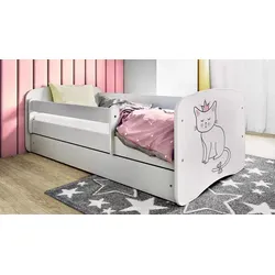 Raumhirsch Kinderbett Katze, 80x160 cm - Stabiles Kinderbett mit abnehmbarer Schutzschiene und geräumiger Schublade für Bettwäsche. In Weiß, ideal für eine gemütliche Atmosphäre im Kinderzimmer.