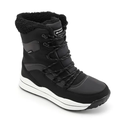 Alpine PRO MERATA Schwarz Damen Winterstiefel Gefüttert, wasserdichte Winterschuhe, Wanderschuhe für Schnee und Frost, Trekkingschuhe für Berge, Outdoor Schuhe, Thermostiefel, Schnürstiefel
