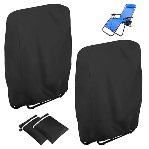 Omtofo Klappstuhl-Schutzhülle 2 Stück, 71x110 cm Gartenstuhl-Abdeckung, Oxford-Abdeckung, Winddicht, Anti-UV, staubdicht, für Gartenmöbel, Liegestuhl, Klappstuhl, Gartenmöbel-Schutzhülle (Schwarz)
