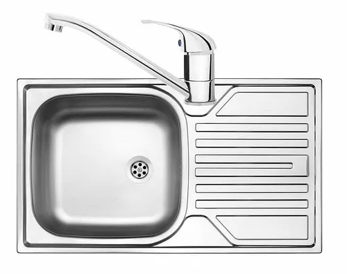Edelstahlspüle 76x43,5 cm inkl. Zubehör und Armatur - Küchenspüle mit 1 Becken und praktischer Abtropffläche, ideal für eine moderne Küche. Hergestellt aus hochwertigem Edelstahl für Langlebigkeit und einfache Reinigung.