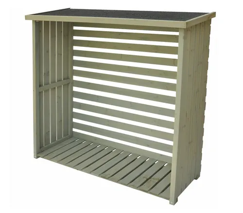 dazikemo Kaminholzregal 120 x 120 x 45 cm - Aschesauger: Robustes Kaminholzregal in elegantem Grau, ideal für die ordentliche Lagerung von Brennholz.