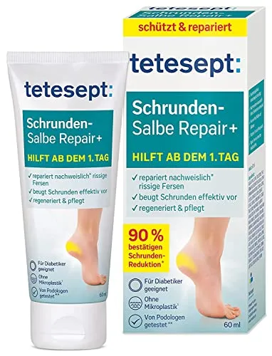 tetesept Schrunden-Salbe Repair+ – 1 x 60 ml – Fußcreme mit Hydro-Lipid Komplex, Dexpanthenol + Sheabutter – Fußsalbe zur effektiven Reduktion rissiger Haut