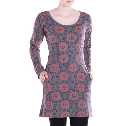 Vishes Damen leichtes Langarmshirt-Kleid in Grau | Größe M (38) | Handgefertigt aus 100% Baumwolle | Ideal für Frühling, Sommer & Herbst | Nachhaltige Alternative Bekleidung