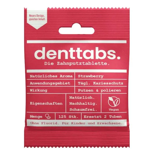 Zahnputztabletten - Kids3+ Strawberry ohne Fluorid 125Stk | DENTTABS GMBH