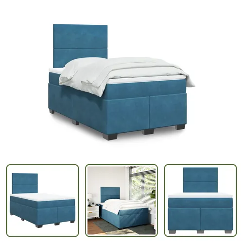 The Living Store Boxspringbett mit Matratze Blau 120x200 cm Samt