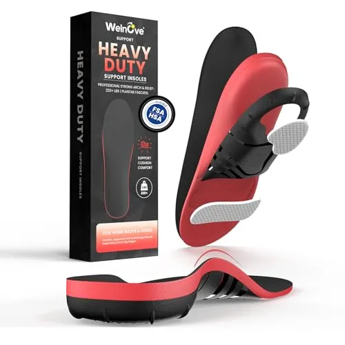Plantar Fasciitis Orthopädische Einlegesohlen, Welnove 220+ lbs Heavy Duty Arch Support Einlegesohlen, Für Fußschmerzen,Plattfuß, Fußschmerz, Komfort Einlegesohlen für Männer Frauen (XL)