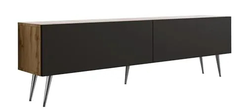 3E 3xE living.com TV-Schrank in Farbe Wotan-Eiche/Schwarz Matt, Chrombeine, A: B: 170 cm, H: 52 cm, T: 32 cm,