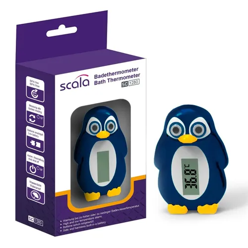 scala SC 1280 Digitales Badethermometer Pinguin misst die Badewassertemperatur. Baden wird für Kleine Kinder und Babys einfacher