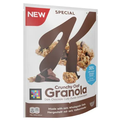Kellogg's Special K Crunchy Oat Granola Dark Chocolate Curls (1 x 320 g) – ballaststoffreiches Knusper Müsli mit dunklen Schokoraspeln – mit 30 % weniger Zucker**