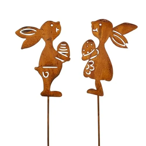 dio only for you 2er Set Blumenstecker Hasenpaar mit Osterei | Hase Osterhase Gartenstecker | 10x35 cm