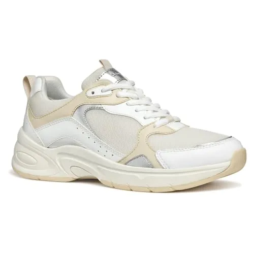 Geox Damen D ZARVIA A Sneaker - Weiß/Papyrus, 37 EU - Damen-Sneaker mit atmungsaktivem Design, leichten Materialien und herausnehmbarer Innensohle für optimalen Komfort.