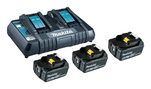 Makita Werkzeugakku Power Source-Kit Li 198458-6 - 18V 5,0Ah, inkl. 3 Akkus und Doppelladegerät, ideal für alle 18V Makita Geräte