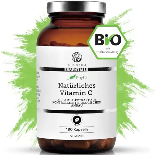QIDOSHA® Bio Vitamin C natürlich - Hochdosiert mit 250mg Amla-Extrakt - Vitamin C Präparate - 100% pflanzlich, hochdosiert aus Amla-Extrakt für optimale Bioverfügbarkeit und Unterstützung des Immunsystems, nachhaltig verpackt im Glas.