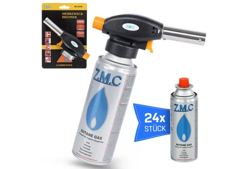 ZMC Flambierbrenner Gasbrenner Küchenbrenner 1,3KW mit Piezozündung - Vielseitiger Gasbrenner für kreative Koch- und Heizaufgaben. Mit Piezozündung für einfaches Entzünden und einstellbarer Flamme bis 1300°C. Ideal für den professionellen Einsatz in der Küche oder beim Camping.