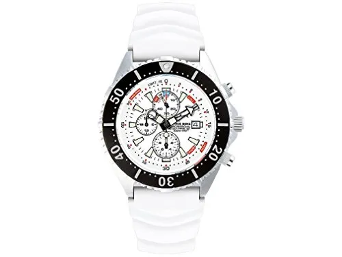 CHRIS BENZ DEPTHMETER CHRONOGRAPH 300M - Taucheruhr in Weiß - Chronograph mit Tiefenmesser bis 50m, kratzfestem Saphirglas und hochwertigem Kautschukarmband. Ideal für Abenteuer und sportliche Aktivitäten.