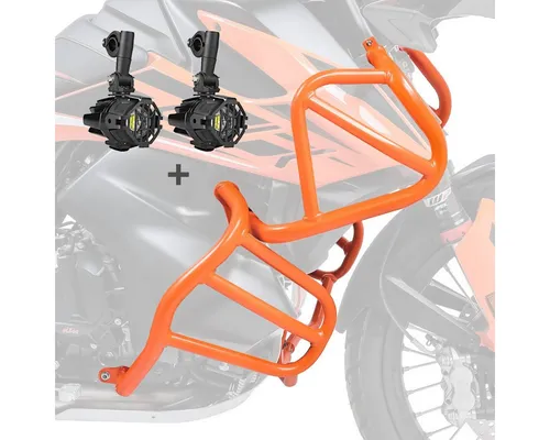MOTO GUARD Sturzbügel & Scheinwerfer für KTM 890 Adventure/R 21-22 - Robuste Sturzbügel und leistungsstarker Scheinwerfer für optimale Sicherheit und Sichtbarkeit. Perfekt für Abenteuerfahrten!