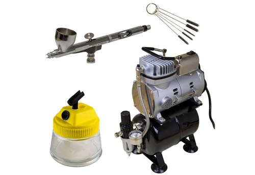 Airbrush-City Airbrush-Kompressor Sparmax TC-610H-n + Badger Renegade Krome 2-in-1 Airbrush Set 09 - Professionelles Airbrush Set mit Badger Renegade Krome und leisen Sparmax TC-610H-n Kompressor. Ideal für Grafiker und Modellbauer, bietet präzise Ergebnisse und einfache Handhabung.
