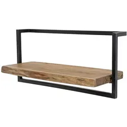Wandregal Akazienholz massiv im Industrial Design - Stilvolles Wandregal aus massivem Akazienholz mit einzigartiger Baumkante und robustem Metallrahmen. Ideal für Dekoration und praktische Aufbewahrung in Deinem Zuhause.